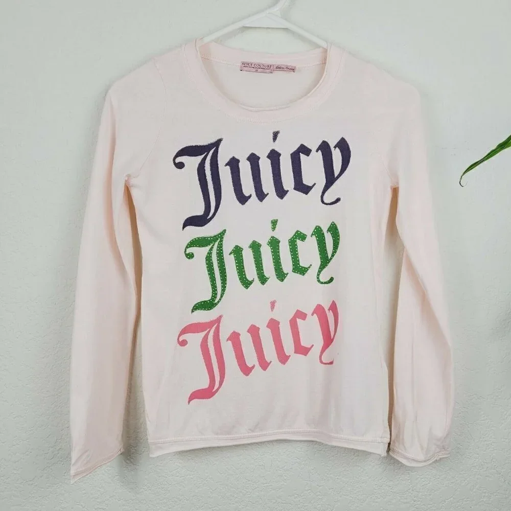 Vintage Juicy Couture Girls T Shirt Pink Long Sleeve Sz 10 Y2K NWOT Rhinestones - Picture 2 of 9